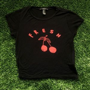 Forever 21 “Fresh Cherries” Black Crop Top